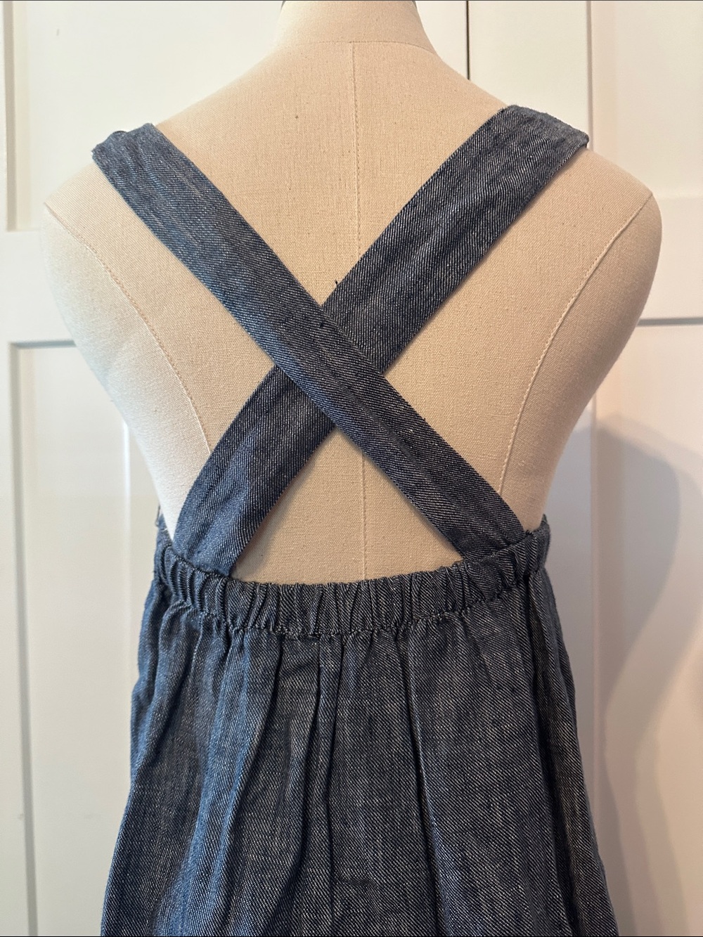 Anthropologie Staci Woo Souvenir Ed. Blue Chambray linen 3 midi pockets Sundress - Picture 8 of 11